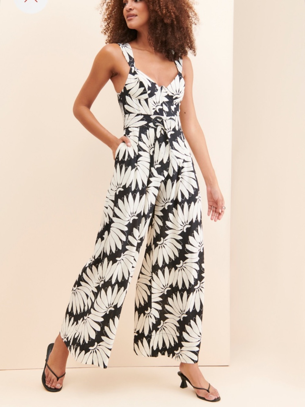 Farm Rio Copacabana Wide Leg Floral Jumpsuit Medium Black White